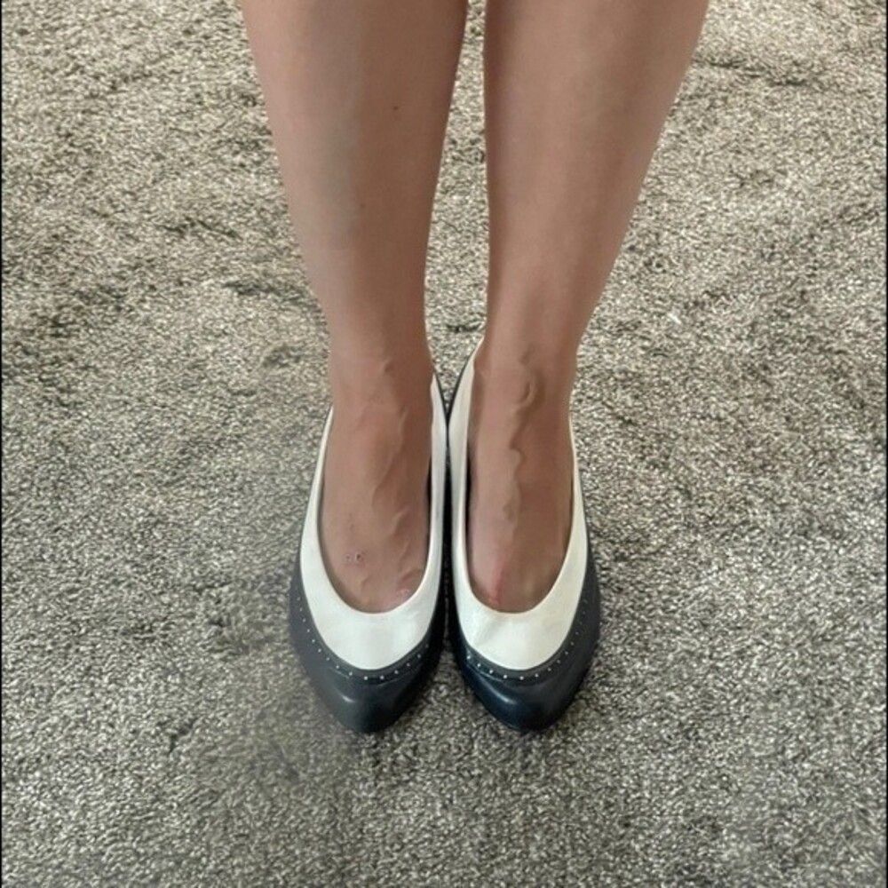 Vintage HUSH PUPPIES SOFT FLEX MADE IN 🇺🇸 NAVY BLUE BONE WHITE HEEL Size 7 - Picture 5 of 16